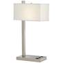 Vendi Brushed Nickel Table Lamp with USB Port and Outlet