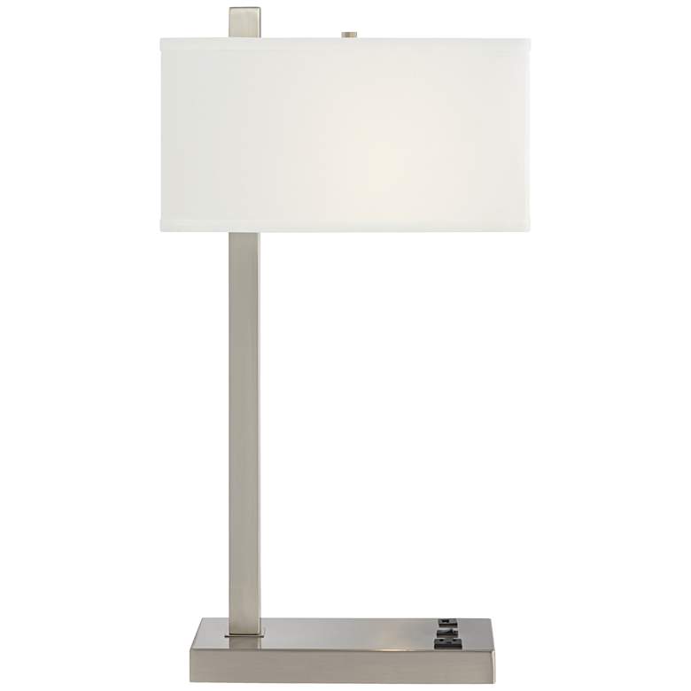 Image 4 Vendi Brushed Nickel Table Lamp with USB Port and Outlet more views