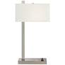 Vendi Brushed Nickel Table Lamp with USB Port and Outlet