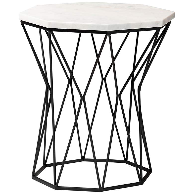 Image 2 Venedict 15 1/2"W White Marble Black Metal Round End Table