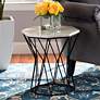 1_Venedict 15 1/2"W White Marble Black Metal Round End Table