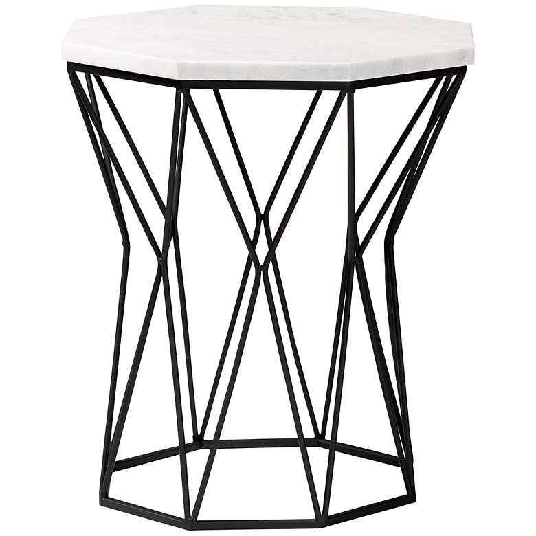 Image 6 Venedict 15 1/2"W White Marble Black Metal Round End Table more views