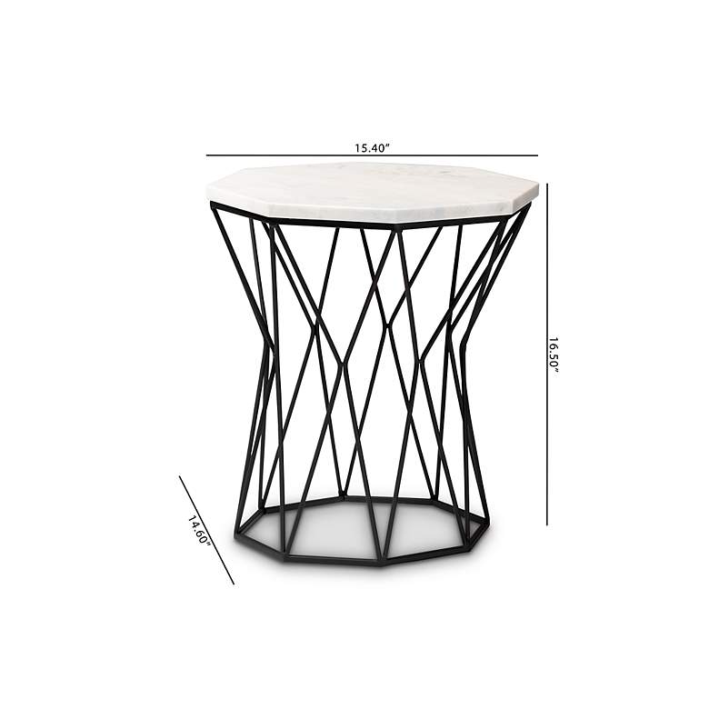 Image 7 Venedict 15 1/2"W White Marble Black Metal Round End Table more views