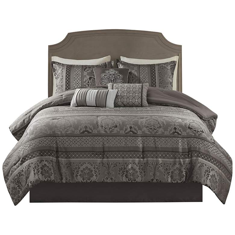 Image 2 Venetian Gray Paisley 7-Piece Queen Comforter Bed Set
