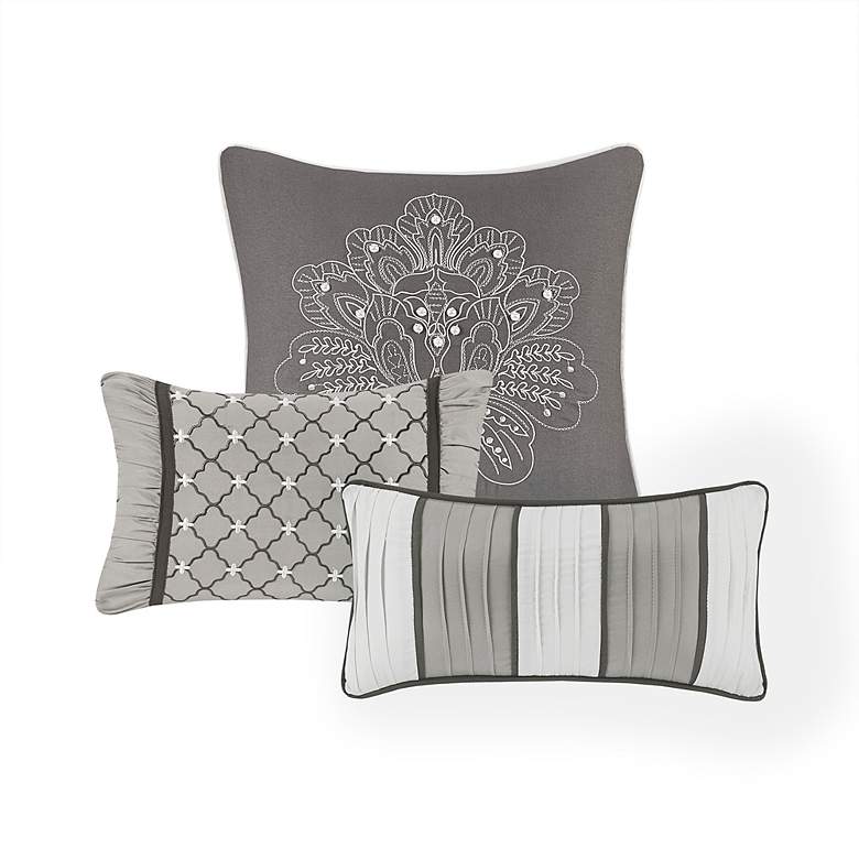 Image 4 Venetian Gray Paisley 7-Piece Queen Comforter Bed Set more views