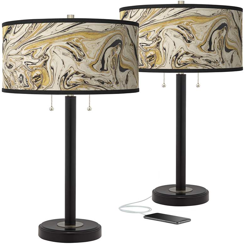 Image 1 Venetian Marble Arturo Black Bronze USB Table Lamps Set of 2