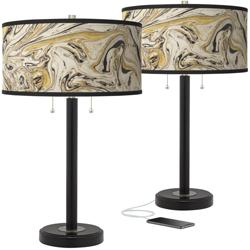Venetian Marble Arturo Black Bronze USB Table Lamps Set of 2