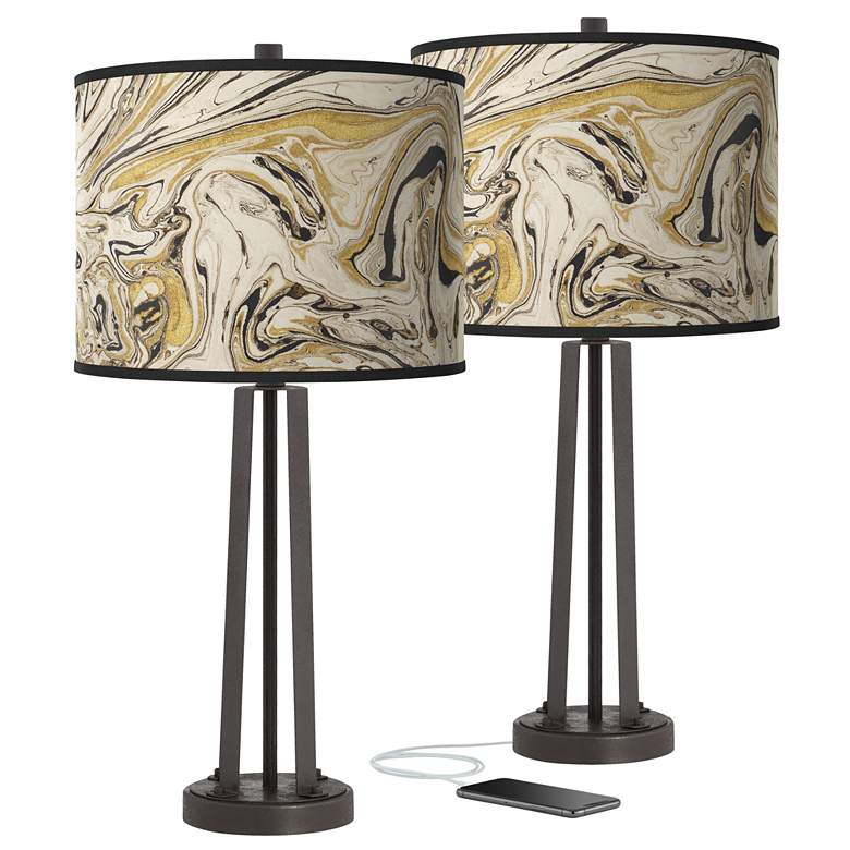 Image 1 Venetian Marble Susan Dark Bronze USB Table Lamps Set of 2