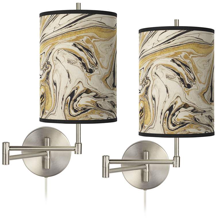 Image 1 Venetian Marble Tessa Brushed Nickel Swing Arm Wall Lamps Set