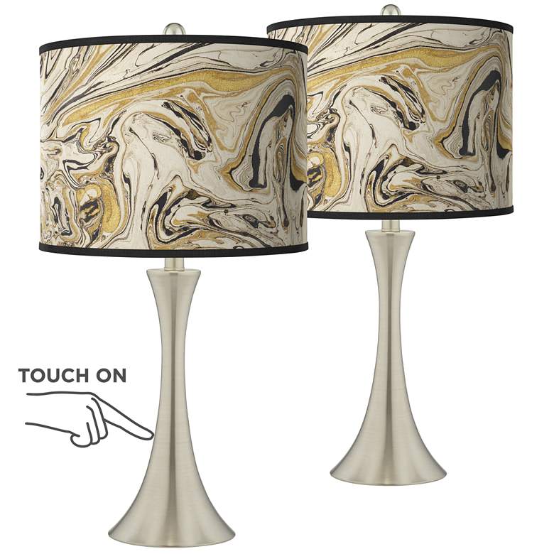 Image 1 Venetian Marble Trish Brushed Nickel Touch Table Lamps Set of 2