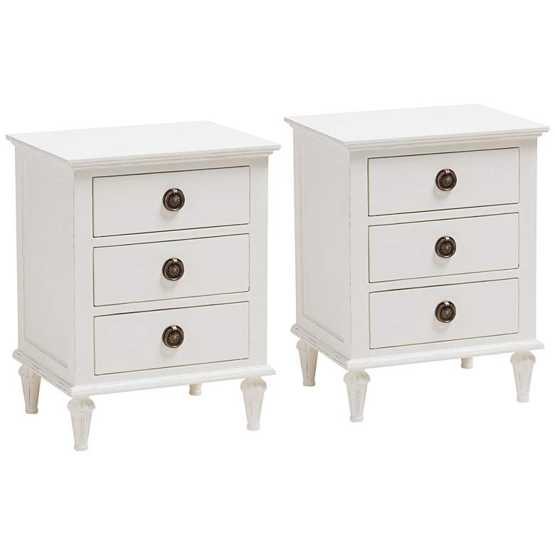 Image 1 Venezia 19 3/4" Wide Whitewash Finish 3-Drawer Nightstands Set of 2