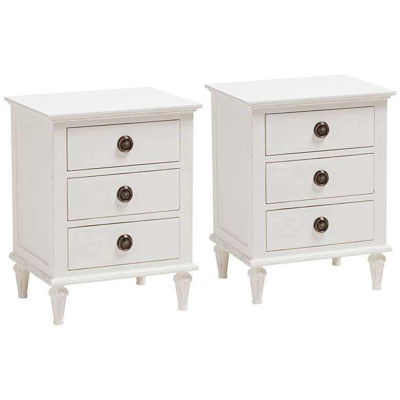 Image 1 Venezia 19 3/4 inch Wide Whitewash Finish 3-Drawer Nightstands Set of 2