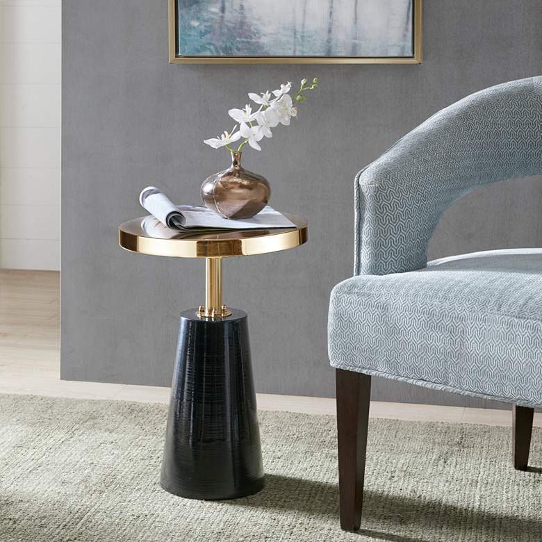 Image 1 Venice 14 1/4 inchW Black and Brushed Gold Round Accent Table