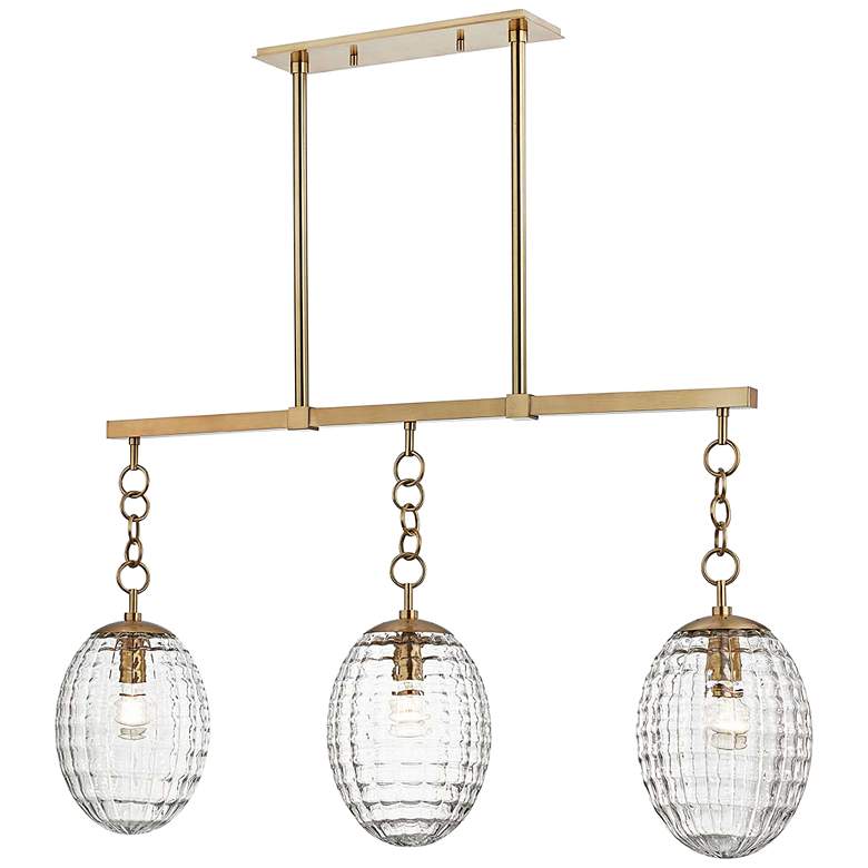 Image 2 Venice 43 inchW Aged Brass 3-Light Kitchen Island Light Pendant