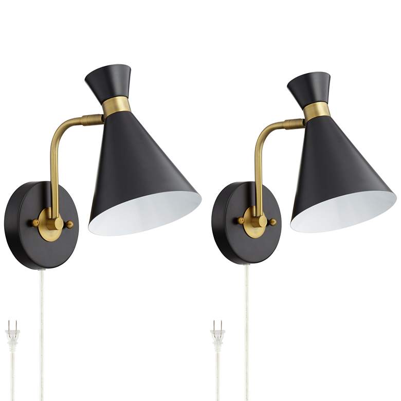 Image 2 Venice Black Cone Wall Lamps Set of 2 with Smart Socket