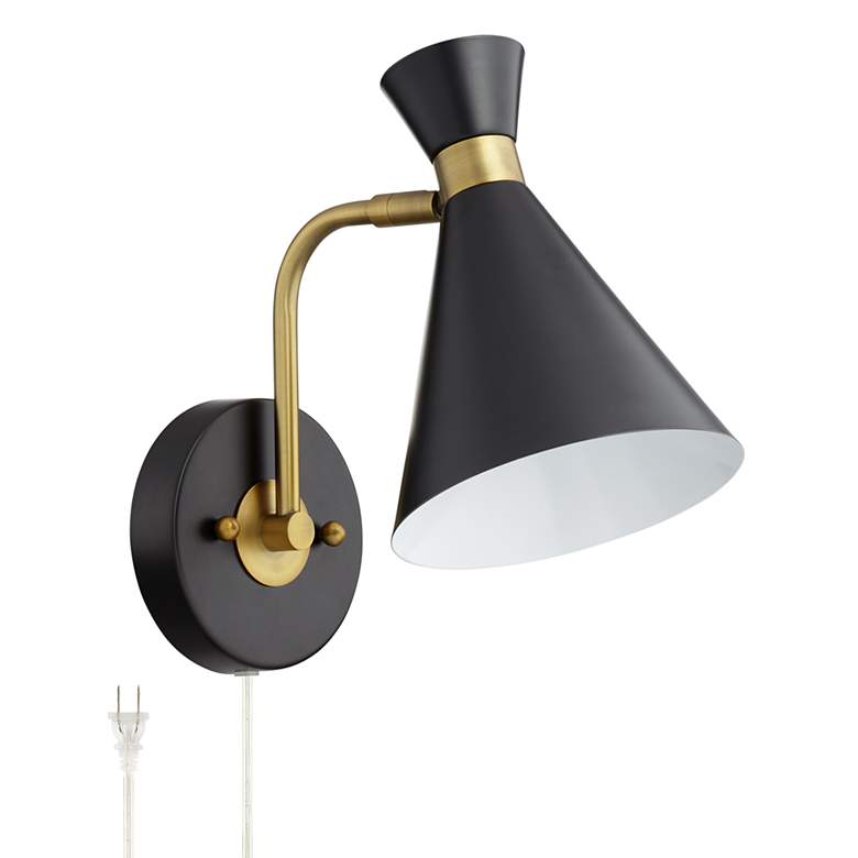 Image 2 Venice Matte Black Modern Cone Wall Lamp with USB Dimmer