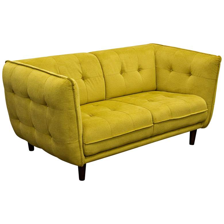 Image 1 Venice Retro 83 inch Wide Yellow-Gold Plush Button-Tufted Sofa