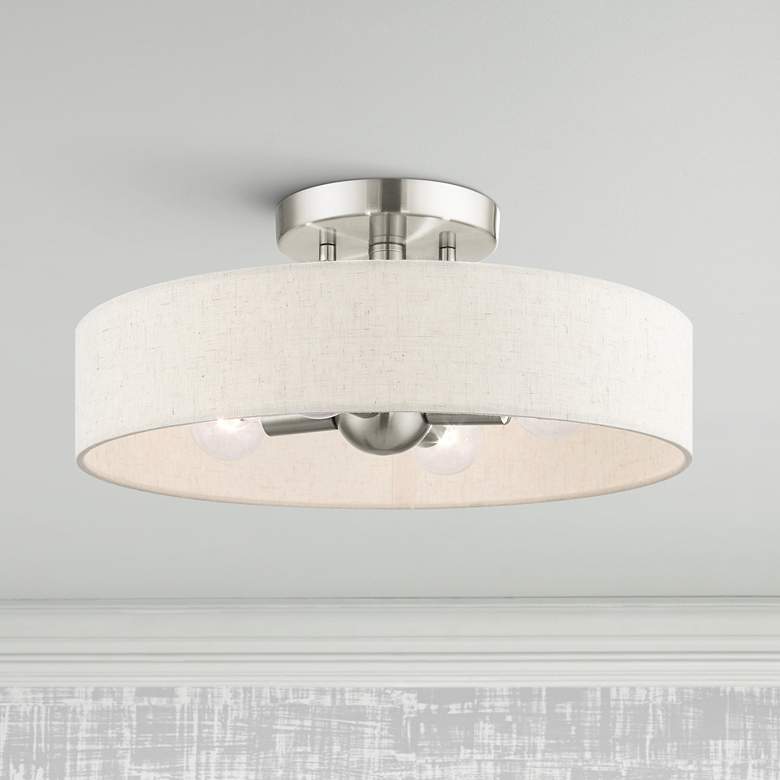 Image 1 Venlo 14 inch Wide Brushed Nickel 4-Light Drum Ceiling Light