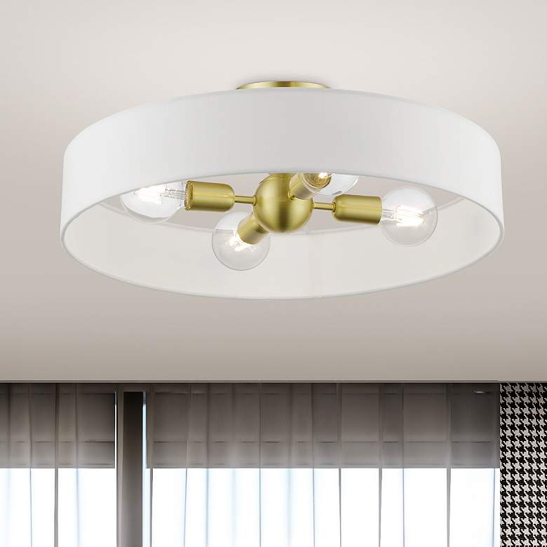 Image 1 Venlo 4 Light Satin Brass Large Semi-Flush with Shiny White Accents