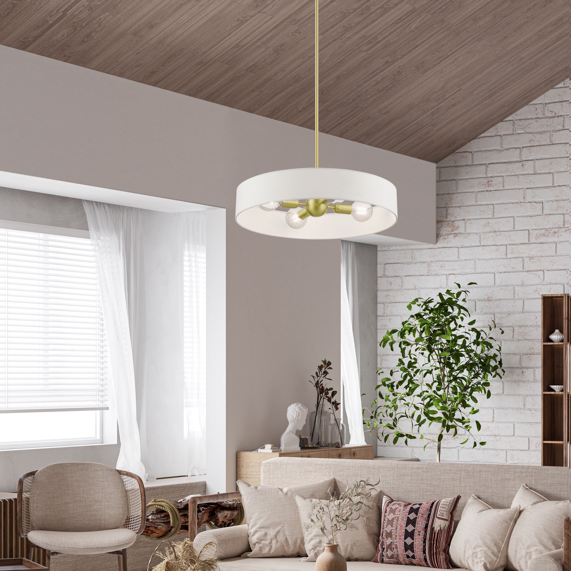 Venlo 4 Light Satin Brass Medium Drum Pendant in scene