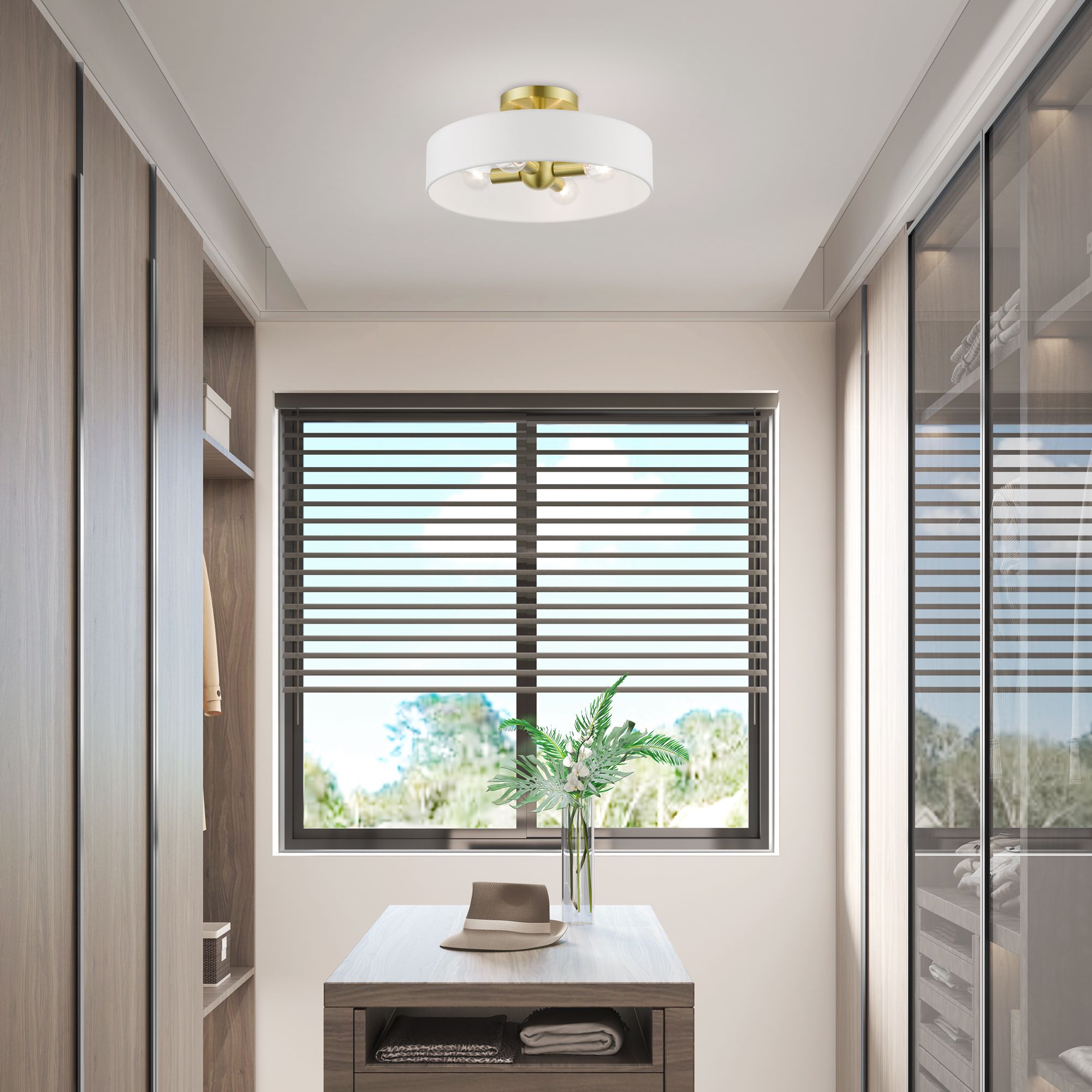 Venlo 4 Light Satin Brass Semi-Flush with Shiny White Accents