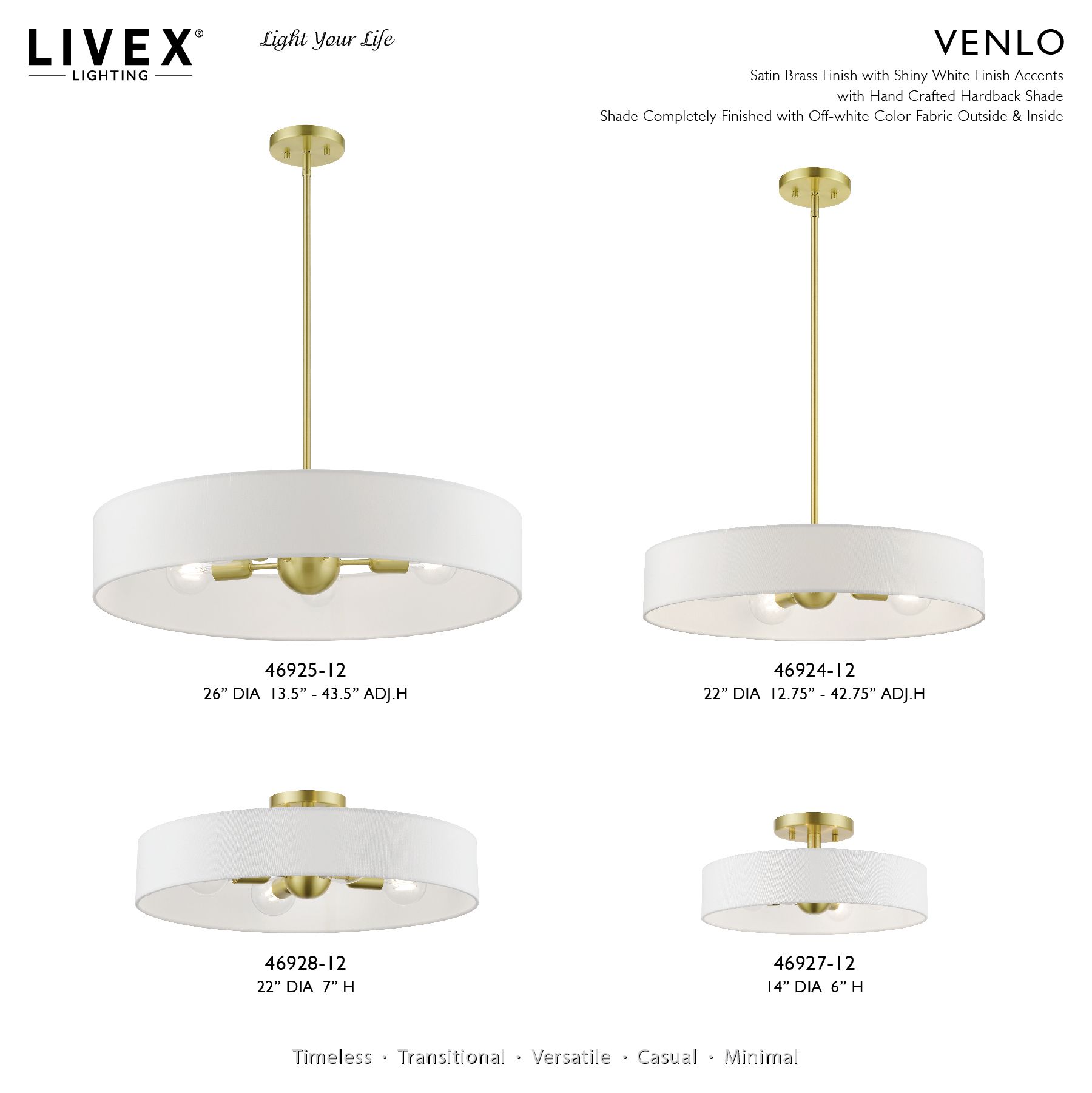Venlo 4 Light Satin Brass Semi-Flush with Shiny White Accents