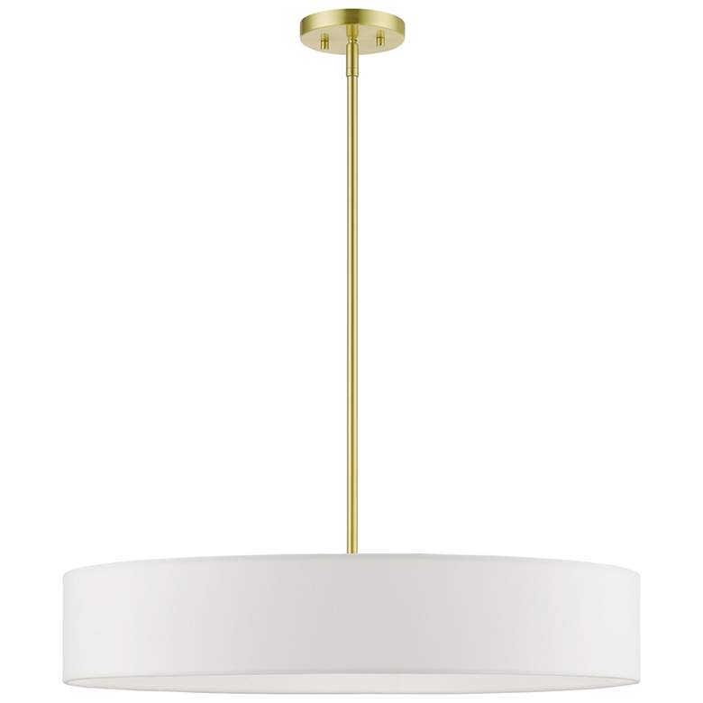 Image 1 Venlo 5 Light Satin Brass Large Drum Pendant with Shiny White Accents