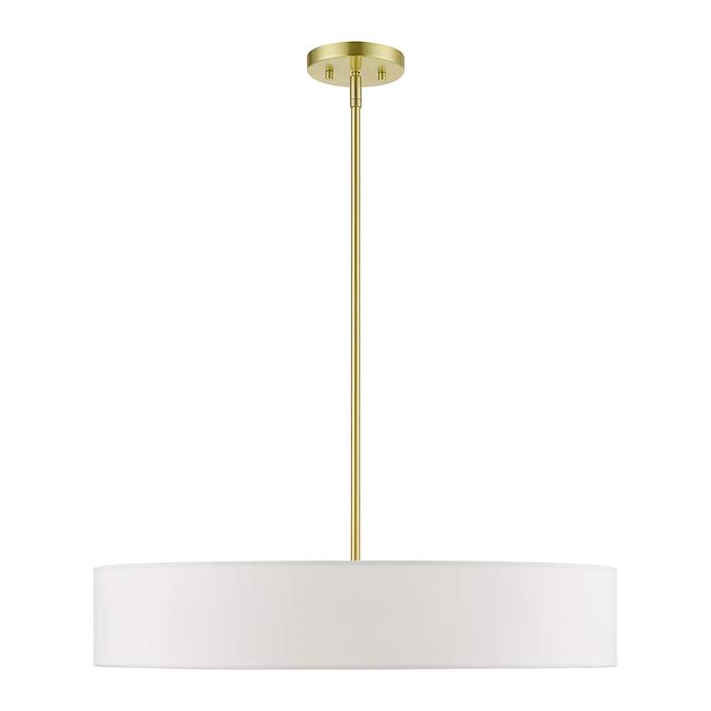 Image 3 Venlo 5 Light Satin Brass Large Drum Pendant with Shiny White Accents more views