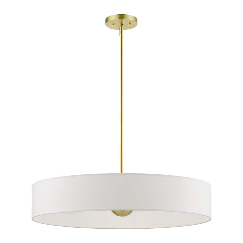 Image 4 Venlo 5 Light Satin Brass Large Drum Pendant with Shiny White Accents more views