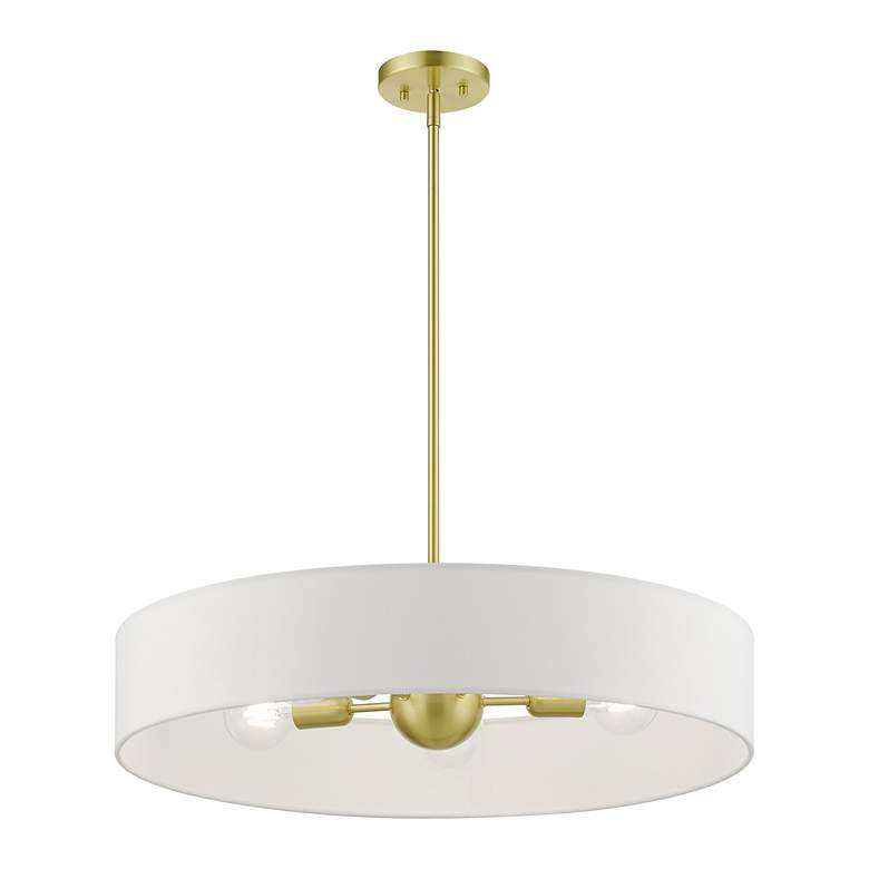 Image 5 Venlo 5 Light Satin Brass Large Drum Pendant with Shiny White Accents more views