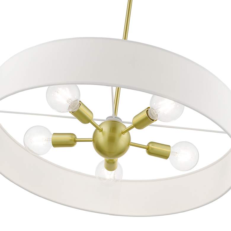 Image 6 Venlo 5 Light Satin Brass Large Drum Pendant with Shiny White Accents more views