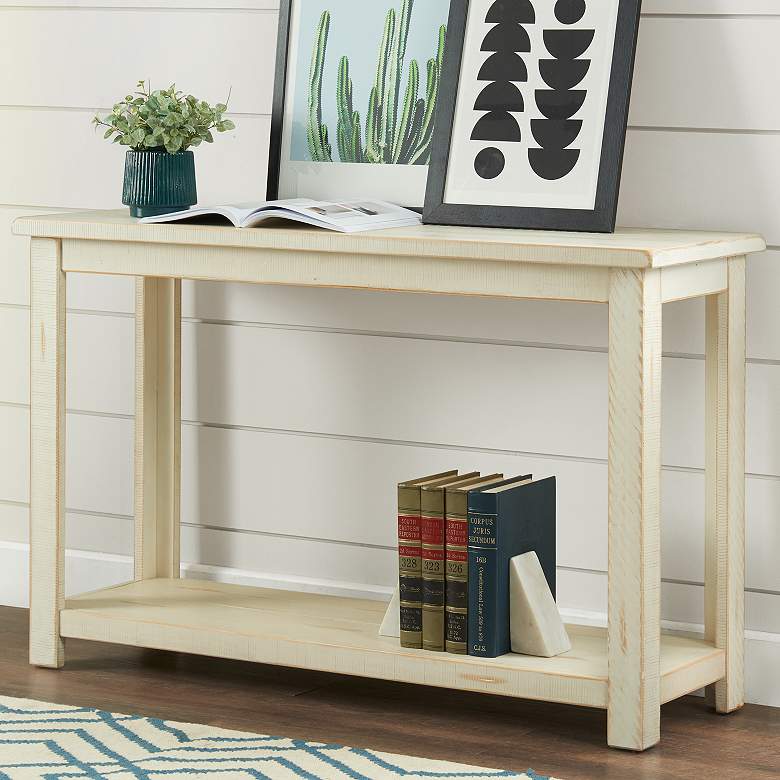 Image 1 Ventura 48" Wide Antique White Rectangular Wood Sofa Table