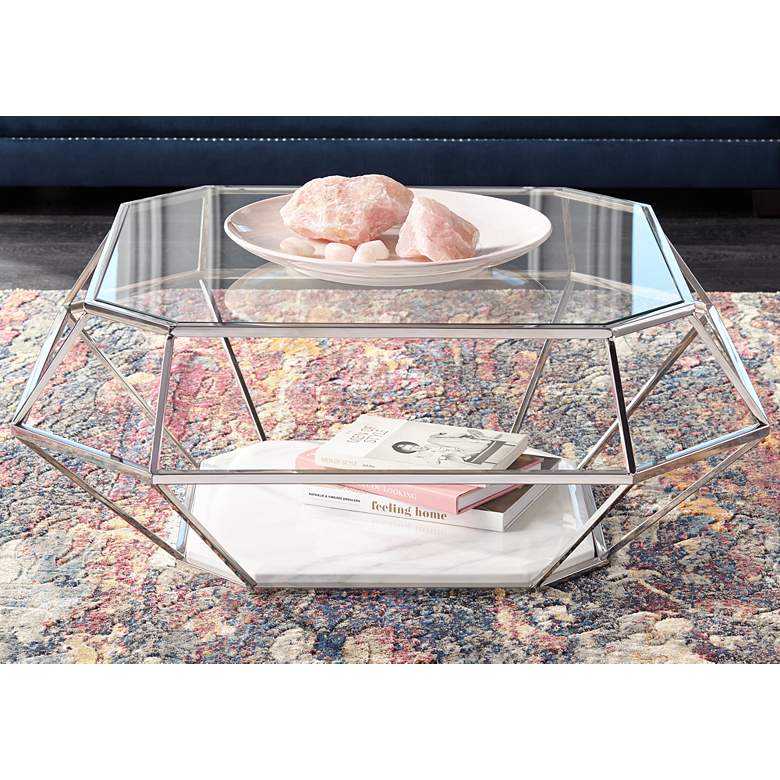 Image 2 Venus 39 1/2 inch Wide Geometric Glass Modern Coffee Table