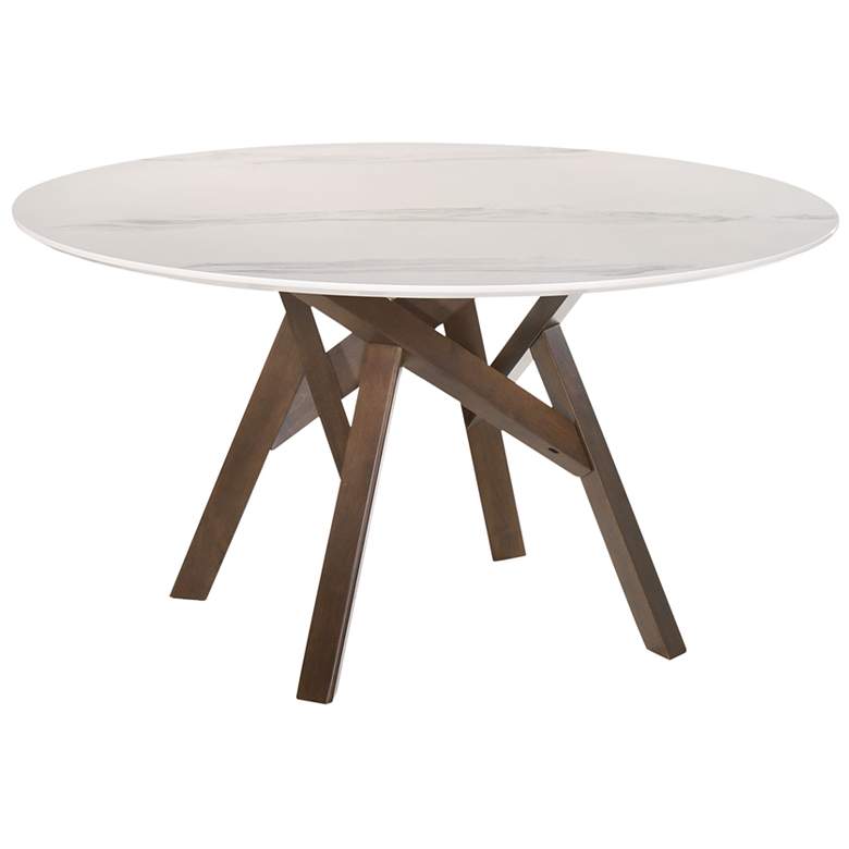 Image 1 Venus 54 in. Round Dining Table in Walnut Wood and White Marble