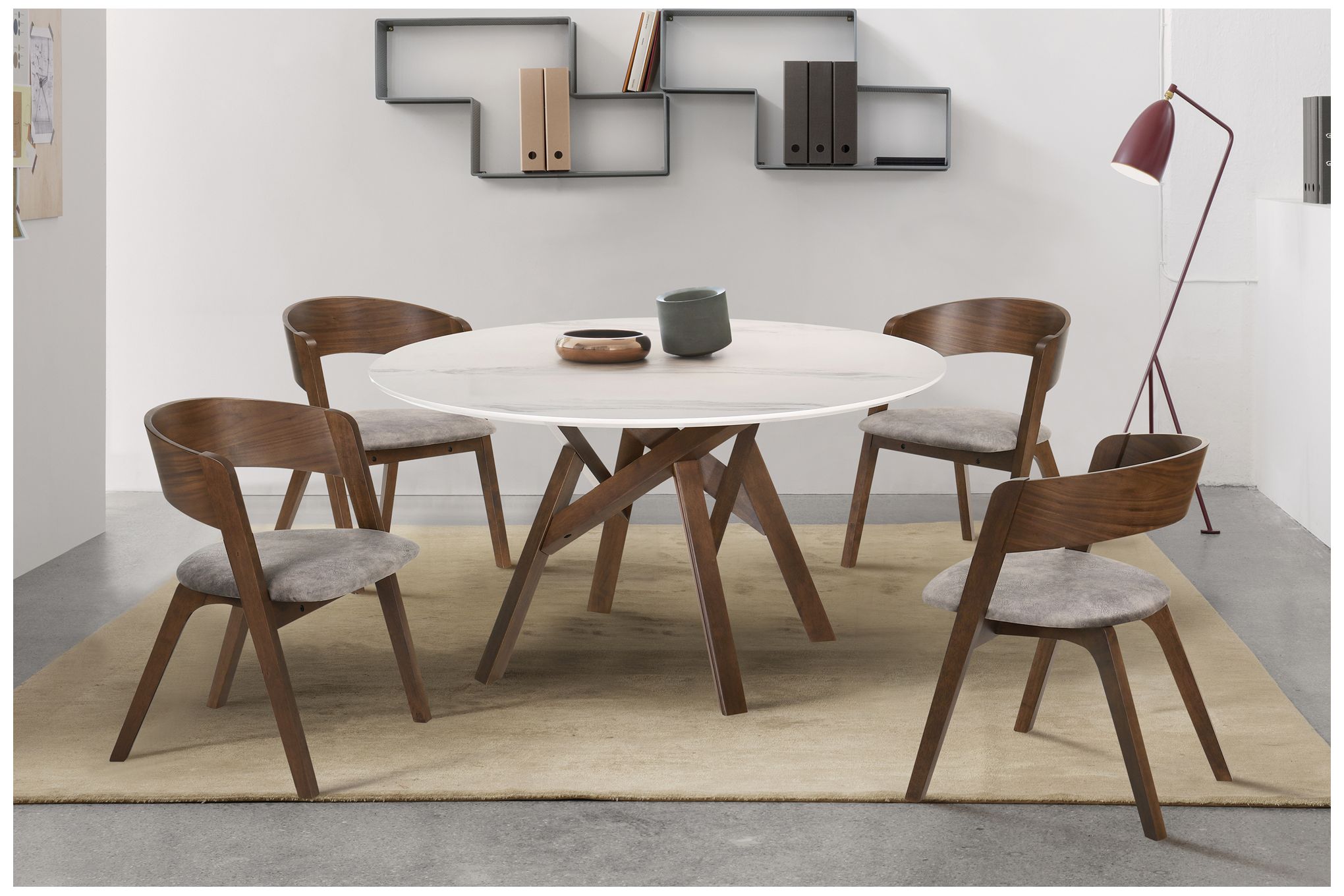Image 4 Venus 54 in. Round Dining Table in Walnut Wood and White Marble more views