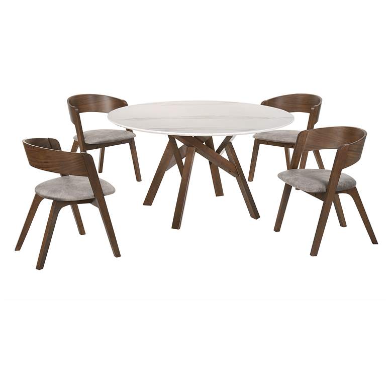 Image 1 Venus and Jackie 5 Piece Round Dining Set in Walnut, Marble and Rubberwood