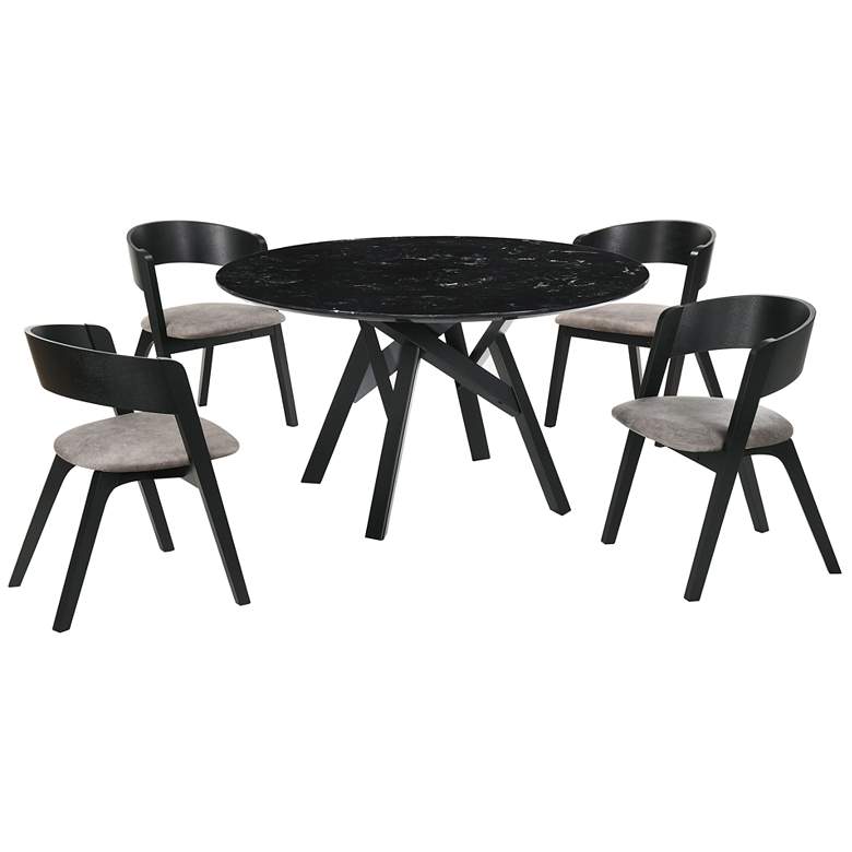 Image 1 Venus and Jackie 5 Piece Round Dining Set with Black Marble and Rubberwood