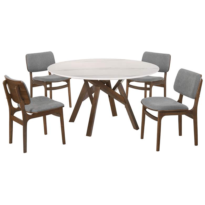 Image 1 Venus and Lima 5 Piece Dining Set in Walnut, Marble and Rubberwood