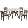 Venus and Lima 5 Piece Dining Set in Walnut, Marble and Rubberwood