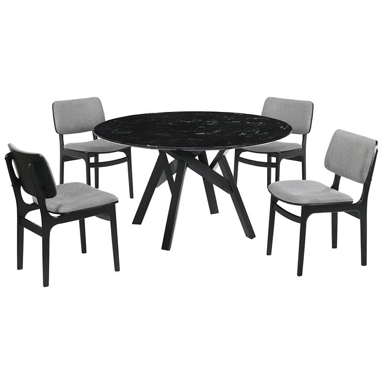 Image 1 Venus and Lima 5 Piece Round Dining Set with Black Marble and Rubberwood