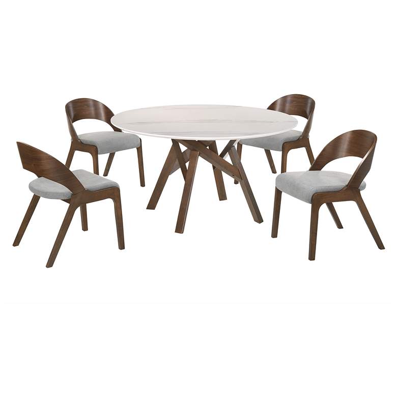 Image 1 Venus and Polly 5 Piece Round Dining Set in Walnut, Marble and Rubberwood