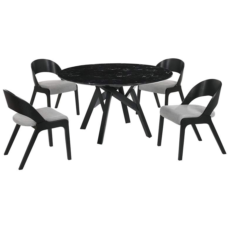 Image 1 Venus and Polly 5 Piece Round Dining Set with Black Marble and Rubberwood