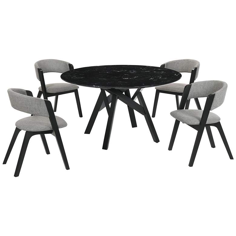 Image 1 Venus and Rowan 5 Piece Round Dining Set with Black Marble and Rubberwood