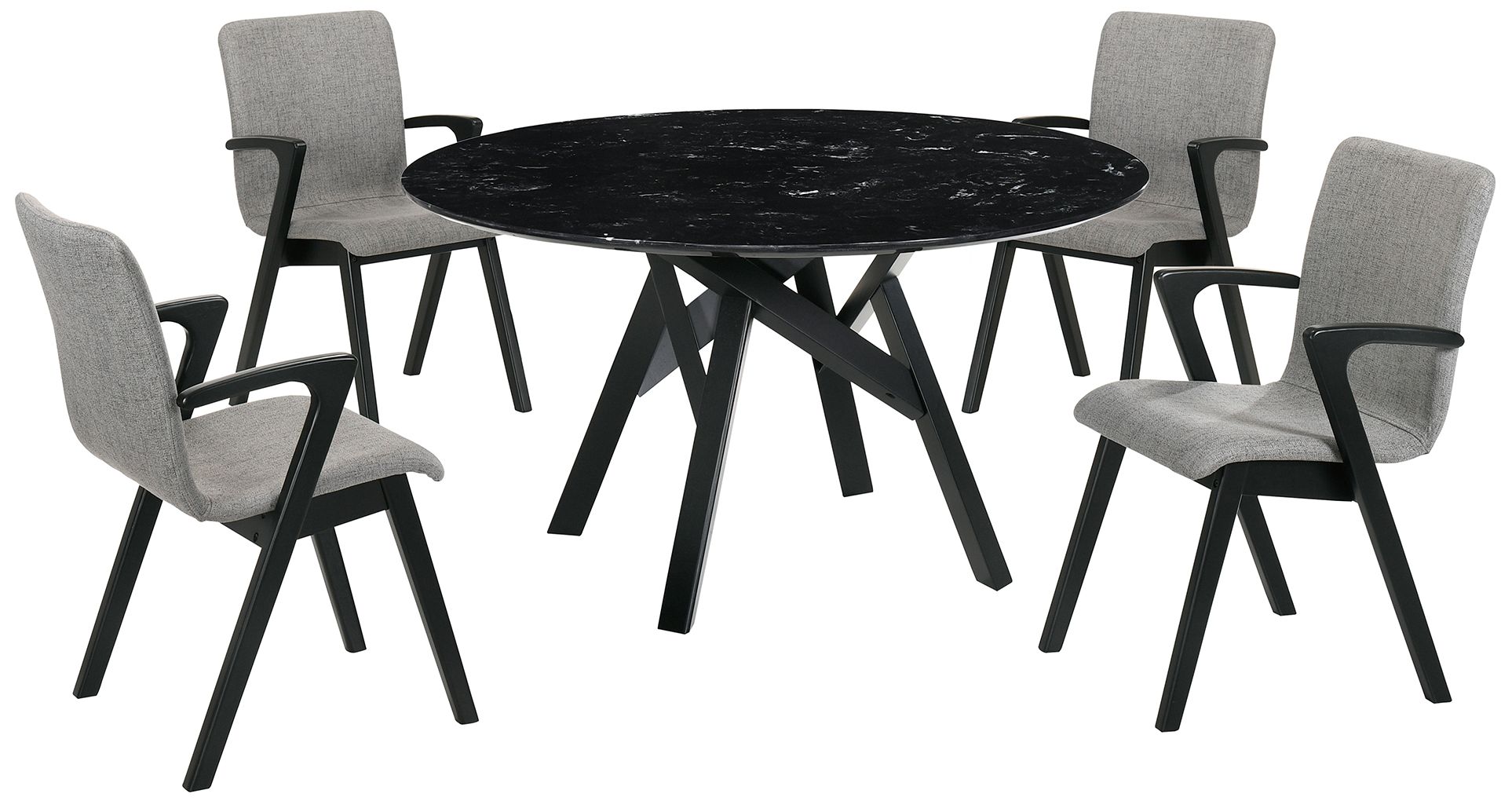 Venus and Varde 5 Piece Round Dining Set with Black Marble and Rubberwood
