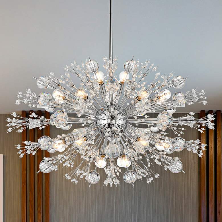 Image 1 Vera 36" Wide Chrome Crystal 24-Light Oval Starburst Pendant