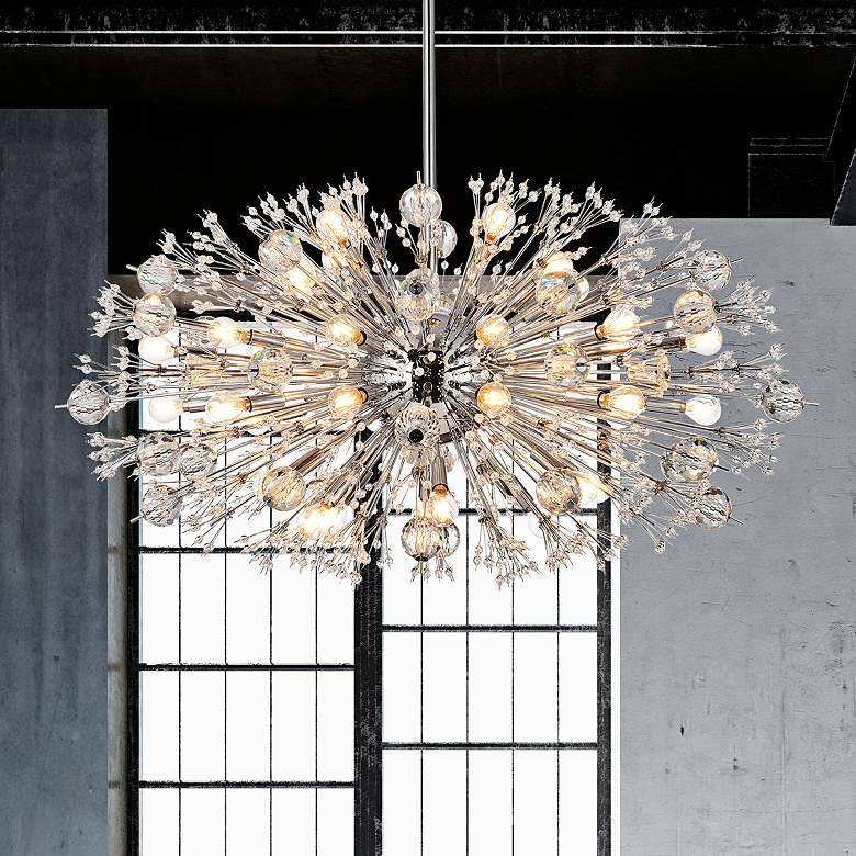 Image 1 Vera 42" Wide Chrome 38-Light Starburst Oval Pendant