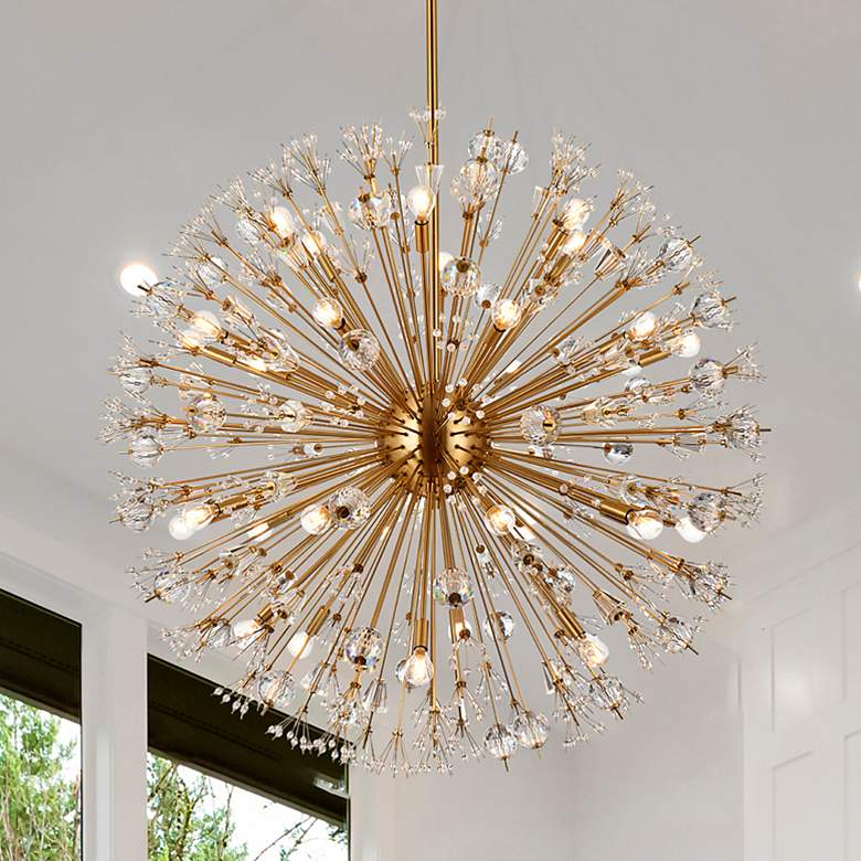 Image 1 Vera 44" Crystal Starburst Round Pendant In Gold