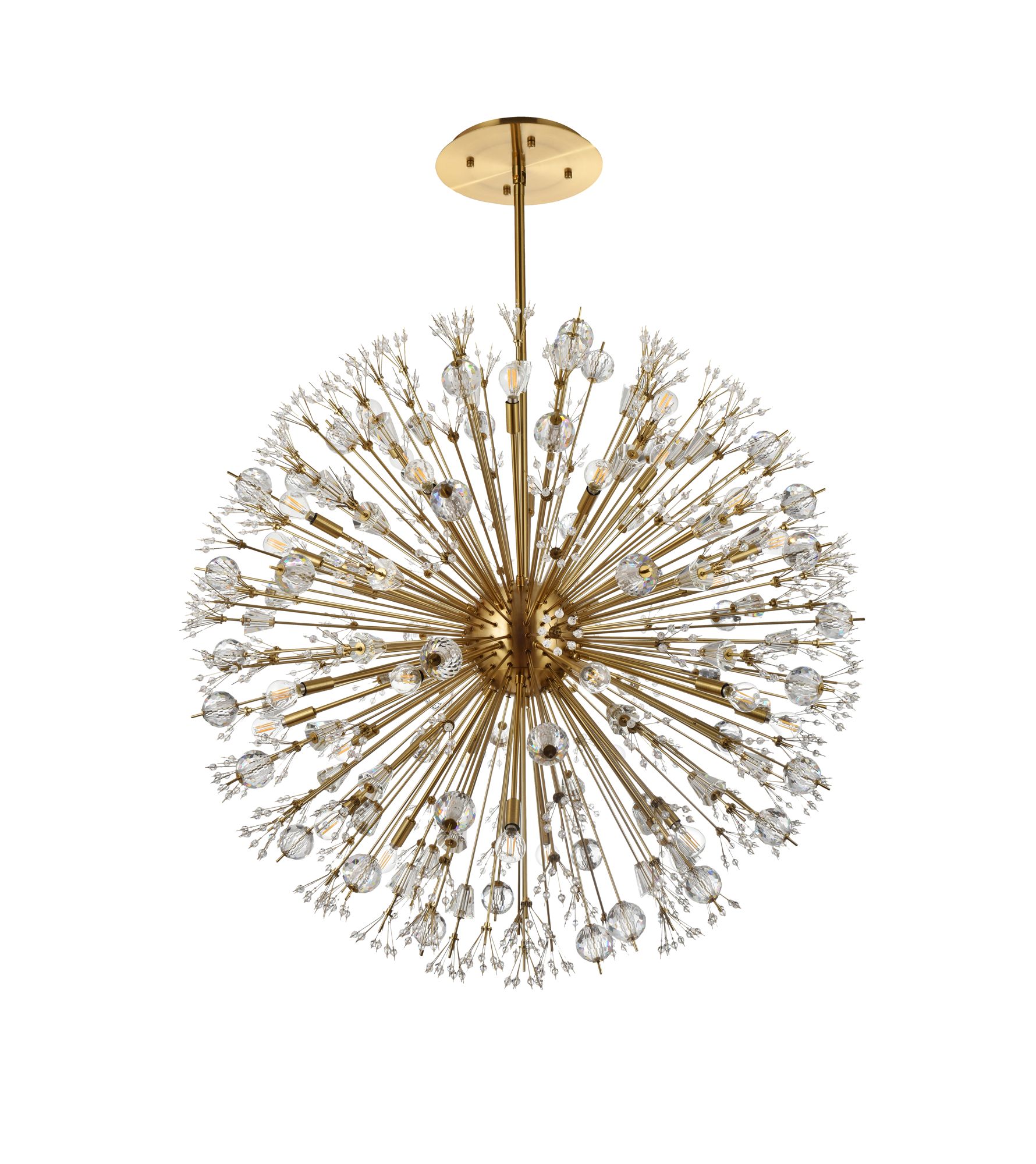 Vera 44" Crystal Starburst Round Pendant In Gold
