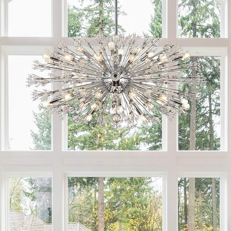 Image 2 Vera 48" Wide Chrome Metal 38-Light Starburst Oval Pendant