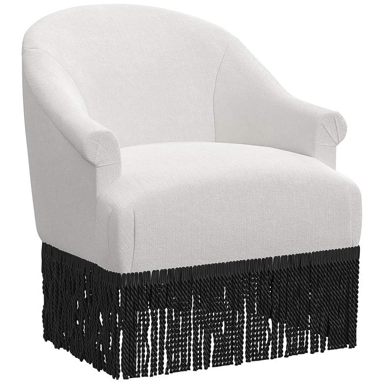 Image 1 Vera Titan Snow Fabric Accent Chair with Black Fringe Trim